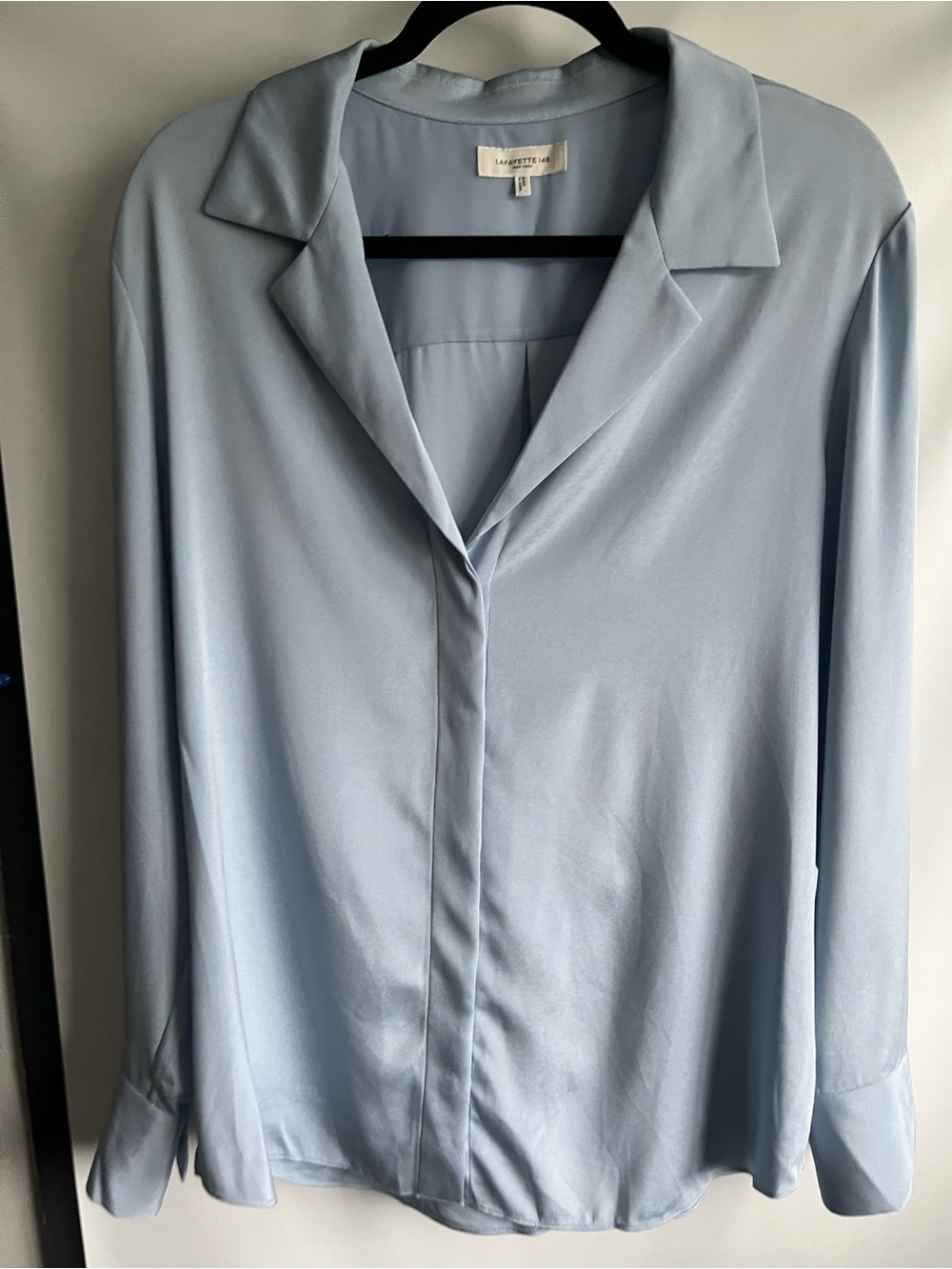 Lafayette 148 New York Light Blue Silk Button-Front Blouse large